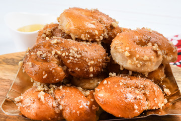 Concept of romanian cuisine. Homemade Mucenici, traditional desserts made in the figure 8