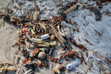 Waste and stranded goods at the beach