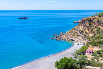 Famous sandy beach of Agia Fotia near Ierapetra, Crete, Greece.