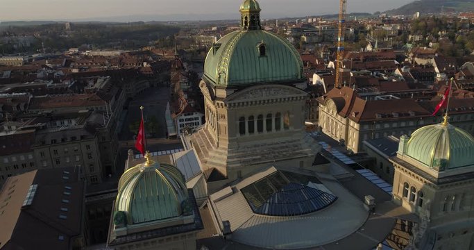 Bern Bundeshaus close up - Aerial 4K