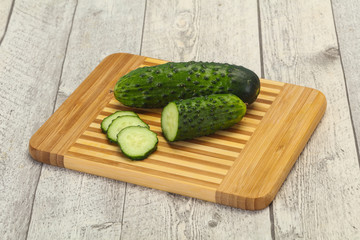 Ripe fresh green two cucumbers