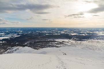 Mountain winter hike Ural mountains