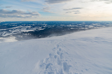 Mountain winter hike Ural mountains