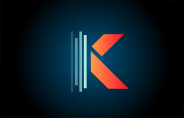 orange blue K alphabet letter logo icon for company and business with line design