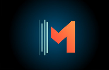 orange blue M alphabet letter logo icon for company and business with line design