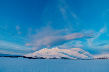 Mountain winter hike Ural mountains
