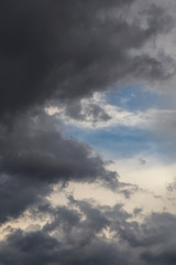 Fototapeta na wymiar Heaven, Epic Dramatic Storm sky, dark grey white fluffy cumulus clouds background texture, thunderstorm