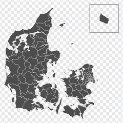 Blank map of Denmark in gray. Map of administrative divisions of Denmark. High detailed vector map Kingdom of Denmark on transparent background for your web site design, logo, app, UI. EPS10. 