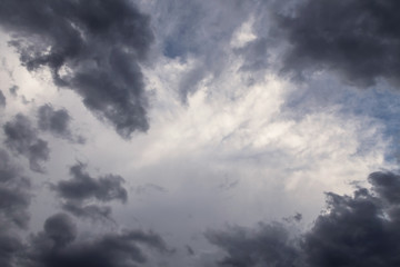 Obraz premium Heaven, Epic Dramatic Storm sky, dark grey white fluffy cumulus clouds background texture, thunderstorm