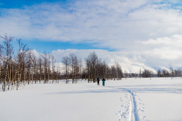 Fototapeta na wymiar Winter hike in the Ural mountains. The beauty of the mountains.