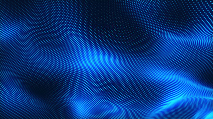 Obraz premium Dot white blue wave light screen gradient texture background. Abstract technology big data digital background. 3d rendering.