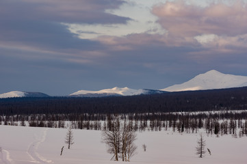 Winter hike in the Ural mountains. The beauty of the mountains.