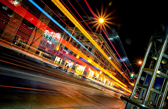 Long Exposure Of Bus Going By In Santa Monica, California.