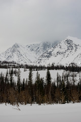 Winter hike in the Ural mountains. The beauty of the mountains.