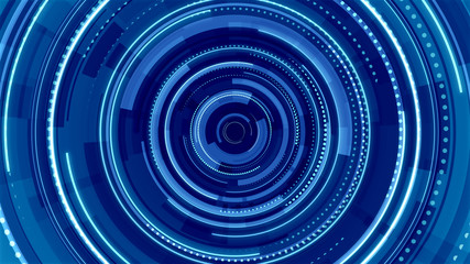 Circle blue neon light technology Hi-tech dark background. Abstract graphic digital future concept design.