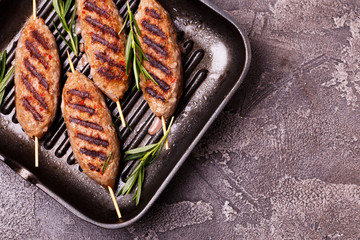 Lula kebab, lyulya-kebab minced meat. grilled with rosemary. Fast food