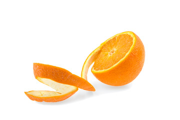 spiral zest of orange on a white background, isolated.