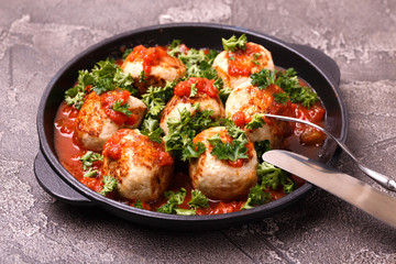 Homemade swedish meatballs with tomato sauce marinara