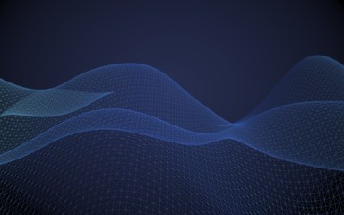 Abstract landscape on a blue background. Cyberspace grid. hi tech network. 3d technology illustration. Depth of field. 3D illustration