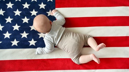 Baby on American flag background