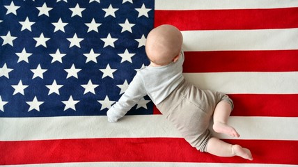 Baby on American flag background
