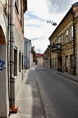 Narrow winding streets of the old city. Uhupis. Vilnius. Lithuania.