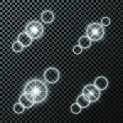 Glowing light efect stars, lighting flare, on the isolated background. Vector.