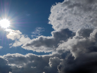 blue sky with clouds and sun rays