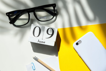 09 ninth june Month Calendar Concept on Wooden Blocks.