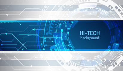 Futuristic sci fi technology background. Hi tech circuit design innovation concept. Abstract communication vector illustration.