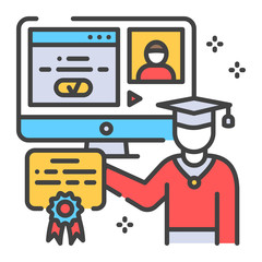 E-learning color line icon. Online education website concept. Study program, courses. Home leisure. Vector isolated illustration. Editable stroke