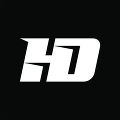 Initial letter HD logo template with sporty simple cut  font illustration in flat design monogram symbol