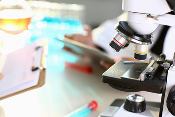 Head microscope on the background laboratory
