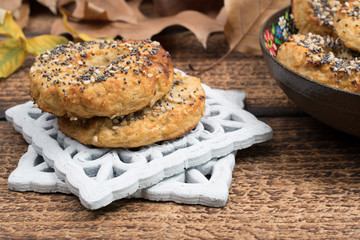 Healthy cauliflower rice bagels snack gluten free vegan low carb. Healthy eating concept. Gluten, lactose, sugar free recipe