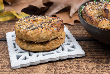 Healthy cauliflower rice bagels snack gluten free vegan low carb. Healthy eating concept. Gluten, lactose, sugar free recipe