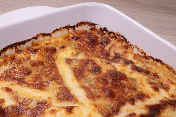 typical Italian lasagna on the platter