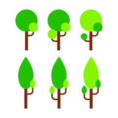 Set green trees icon, flat design. Vector.