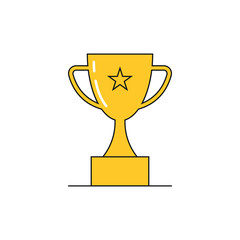 Gold trophy icon with star. Flat design. Vector.