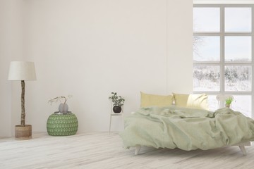 White bedroom interior. Scandinavian design. 3D illustration © AntonSh
