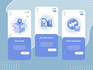 Set of onboarding screen for delivery service. Mobile application interface step. Vector