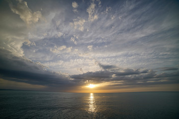 A beautiful sunset where the sea and clouds meet