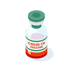 Vaccine coronavirus. Test tube with blood sample COVID-19. Laboratory sample in a glass tube. Pandemic infectious. Vector illustration flat design. Isolated on white background.