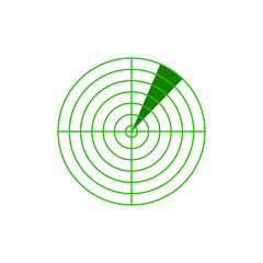 Green radar icon. Flat design.