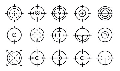 Target aim and aiming to bullseye signs symbol.Creative vector illustration of crosshairs icon set isolated on white background. Flat design. 