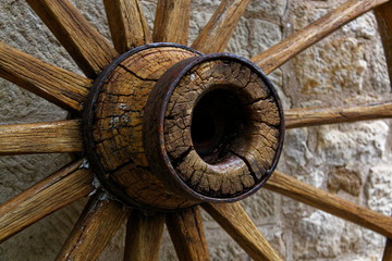 wheel of the old wooden wheel