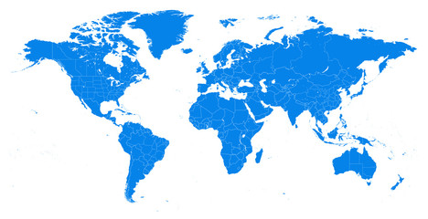 Fototapeta na wymiar World Map Political - Blue Color - Vector Detailed Illustration