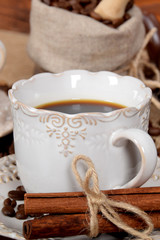 coffee in a retro cup with vanilla