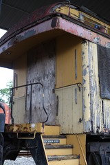 old abandoned train,  THE END OF TRAIN DEVICE, FLASHING  REAR END DEVICE, BRAKING UNIT  MOUNTED 