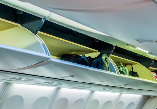 Commercial airplane on board an airbus Hand Luggage