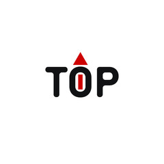Black word TOP with red arrow, on the white background.